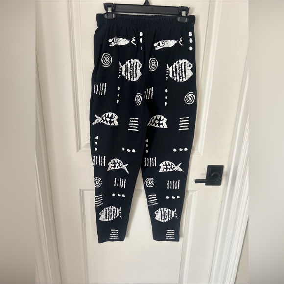 Vintage 80s Cotton Fields Black White  Graphic Fish Pant Top Set  Beach S/M - Picture 8 of 10